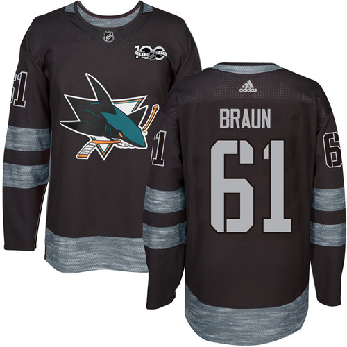 Adidas Sharks #61 Justin Braun Black 1917-100th Anniversary Stitched NHL Jersey